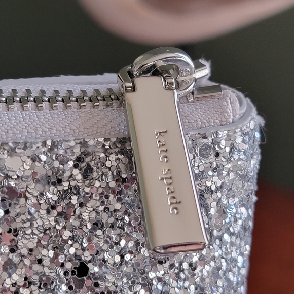 NWT Kate Spade K8706 Flash Glitter Tote Gray Saffiano Silver Glitter - Picture 3 of 16